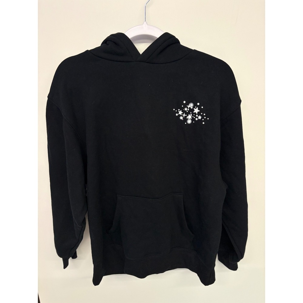 Rave Disco Mirrorball Rhinestone Hoodie Stars Women XS Oversized Black